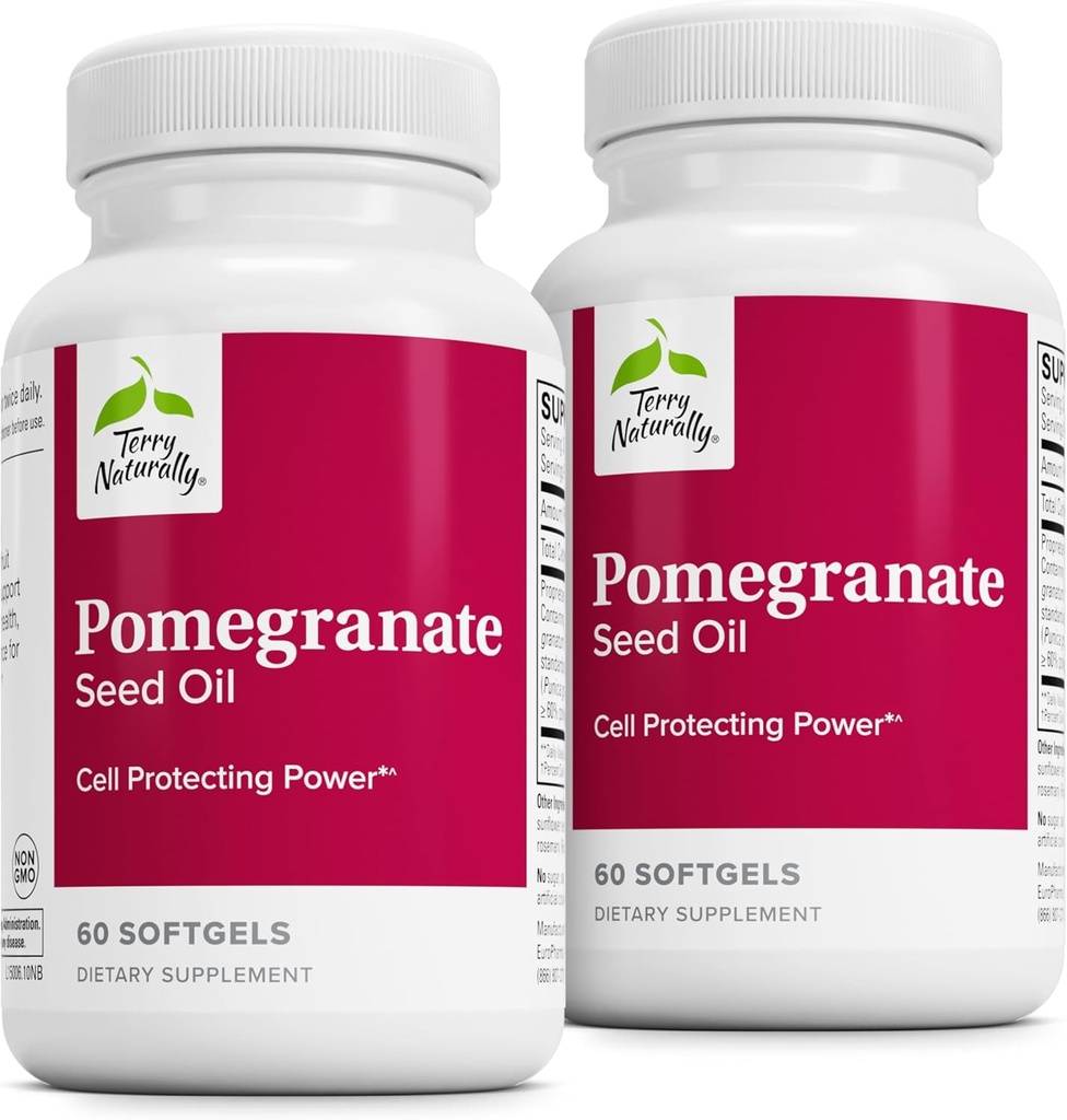 Huile de graines de grenade Terry naturellement - Supplément alimentaire pour soutenir la santé cardiovasculaire - Supplément à base de plantes non OGM avec extrait d'oméga-5 et de grenade - 60 Softgels, 2 Pack