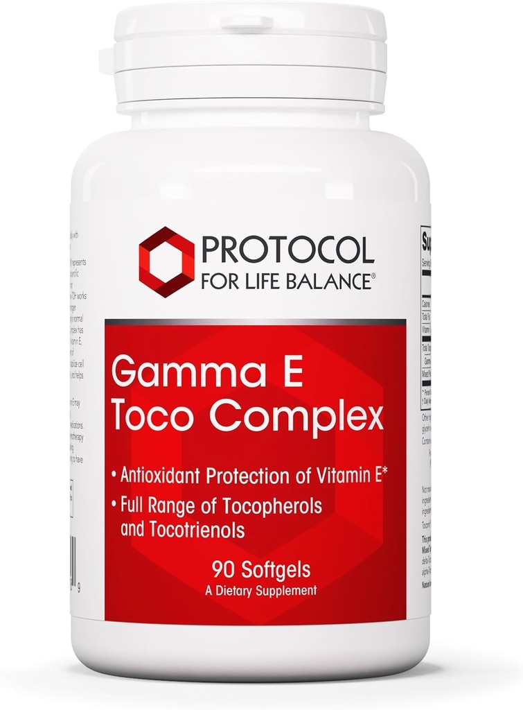 PROTOCOLE POUR LA BALANCE VIE Complexe Gamma E Toco - Vitamine E 300mg - Antioxydants - pour la santé cardiovasculaire et la santé du cerveau - avec des tocotriénols - Halal et sans produits laitiers - 90 Softgels