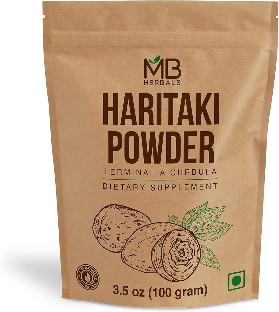 MB Herbals Haritaki Powder 3.5 oz / 100 Gram | Inknut Powder | Terminalia chebula | Harde | Chebulic Myrobalan | No Preservatives