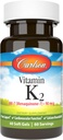 Carlson - Vitamine K2 MK-7 (Ménaquinone), 90 mcg, Soutien osseux, Biodisponibilité au calcium, K2 Vitamine, Vitamine K-2, 60 Softgels