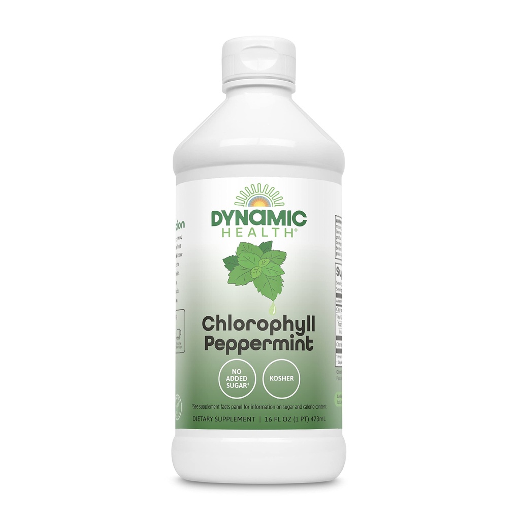 Santé dynamique Chlorophylle liquide menthe poivrée 100 mg, Cuivre de sodium Chlorophyllines avec Alfalfa et Mulberry feuilles, nettoyage des plantes et désodorisant, Pas de sucre ajouté, 16 Fl Oz