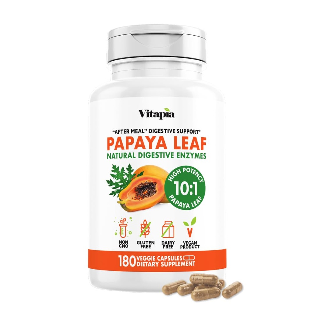 Papaya Capsules enzymatiques de fruits pour la digestion, le dégel, le soutien immunitaire pour les hommes et les femmes - 1500mg Poudre de papaye biologique par portion - 180 Capsules de légumes - Non-OGM, sans gluten, végétalien-friendly