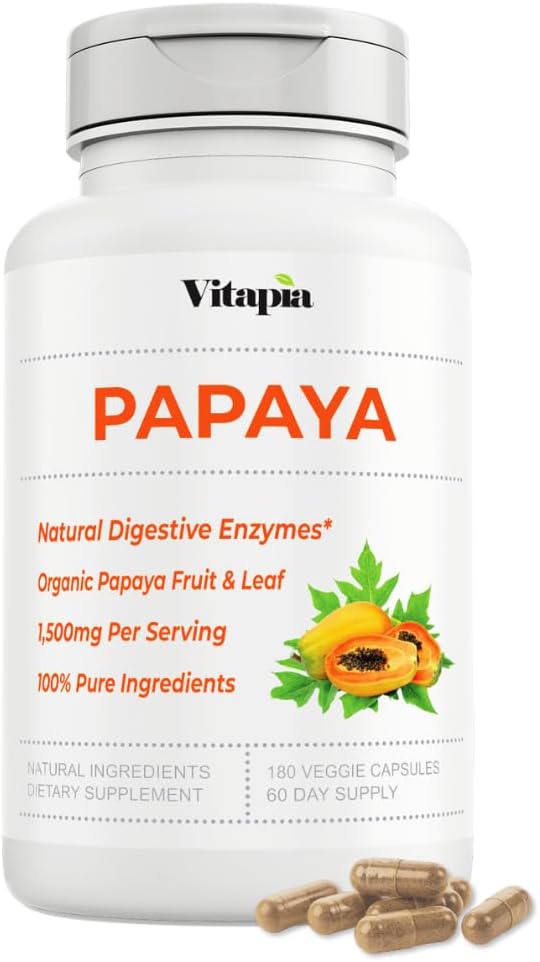 Papaya Capsules enzymatiques de fruits pour la digestion, le dégel, le soutien immunitaire pour les hommes et les femmes - 1500mg Poudre de papaye biologique par portion - 180 Capsules de légumes - Non-OGM, sans gluten, végétalien-friendly