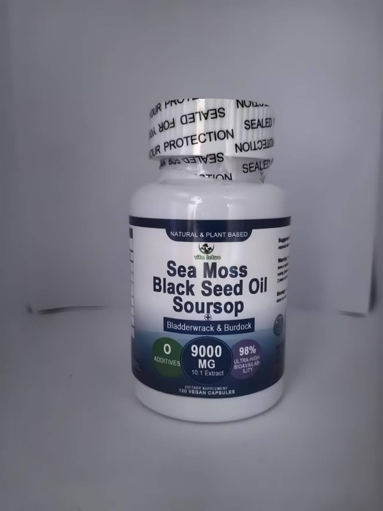 Sea Moss Softgel, Sea Moss Black Seed Oil Sourop Bladderwrack Burdock Turmeric pour la régénération cellulaire,Détox,Gut,Support commun,Chew Superfood Seamoss 6X plus fort que Sea Moss Gel,Capsule,Gummy