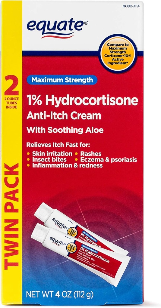 Equipe TWINPACK 1% Hydrocortisone Crème anti-démangeaison Comparer à la résistance maximale Cortisone