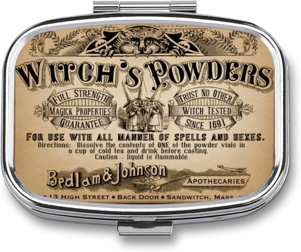 Metal 2 Compartiment Pill Organizer Travel Friendly Portable Compact Box to Hold Vitamines/Tylenol/Fish Oil/Supplements/Tablet (poudres de sorcières de vigne), 1,97 x 0,79 x 0,39 pouce, 1,0 Compte