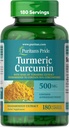 Puritan's Pride Curcumin curcuma 500mg, Standarisé à 95% Cucuminoides, supplément alimentaire à base de plantes pour la santé antioxydante, 180 Capsules de libération de radicaux