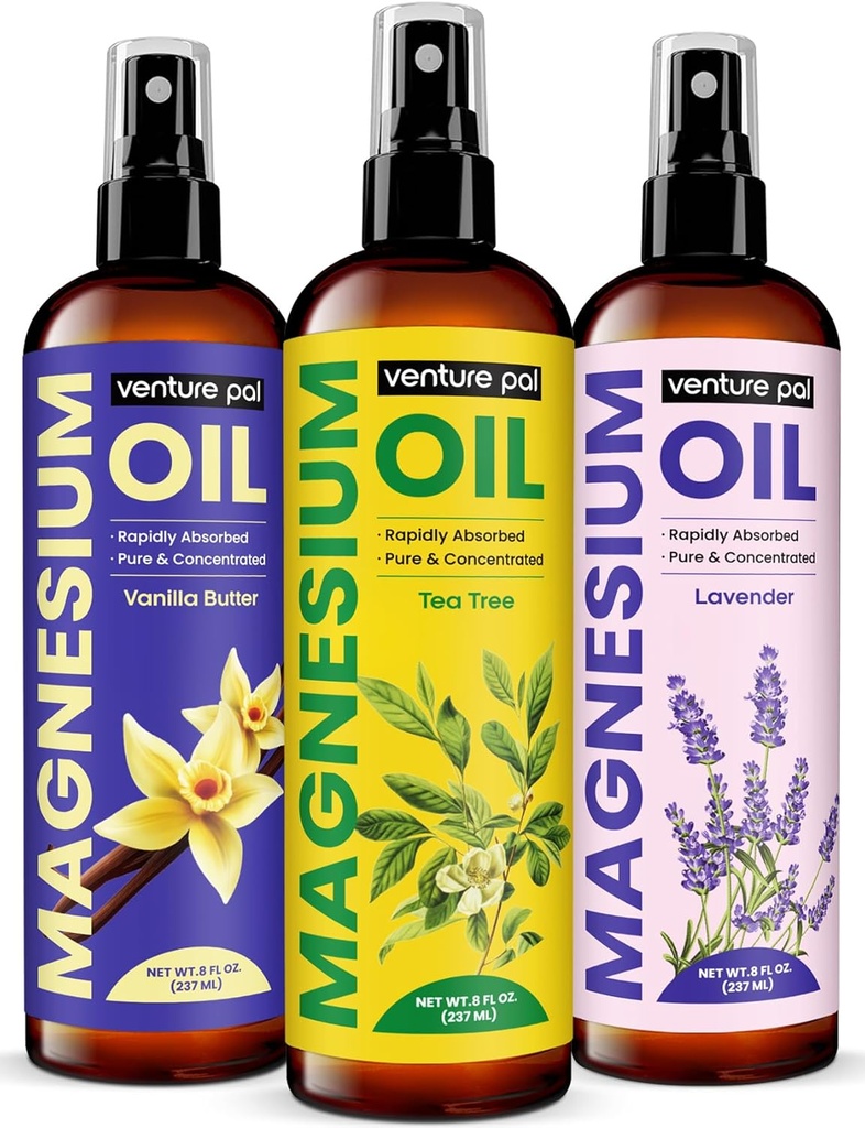 Spray d'huile de magnésium pur de Venture Pal 100% avec arbre à thé, absorption rapide, moins de sting, ultra apaisant pour le sommeil et la relaxation musculaire, sept (gros 8 oz) minéraux