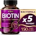 GriMed BIOTIN avec collagène + kératine 7,275mg Nails et cheveux forts, peau radiante, vieillissement en santé- États-Unis fait et testé (150 comte (paquet de 1))