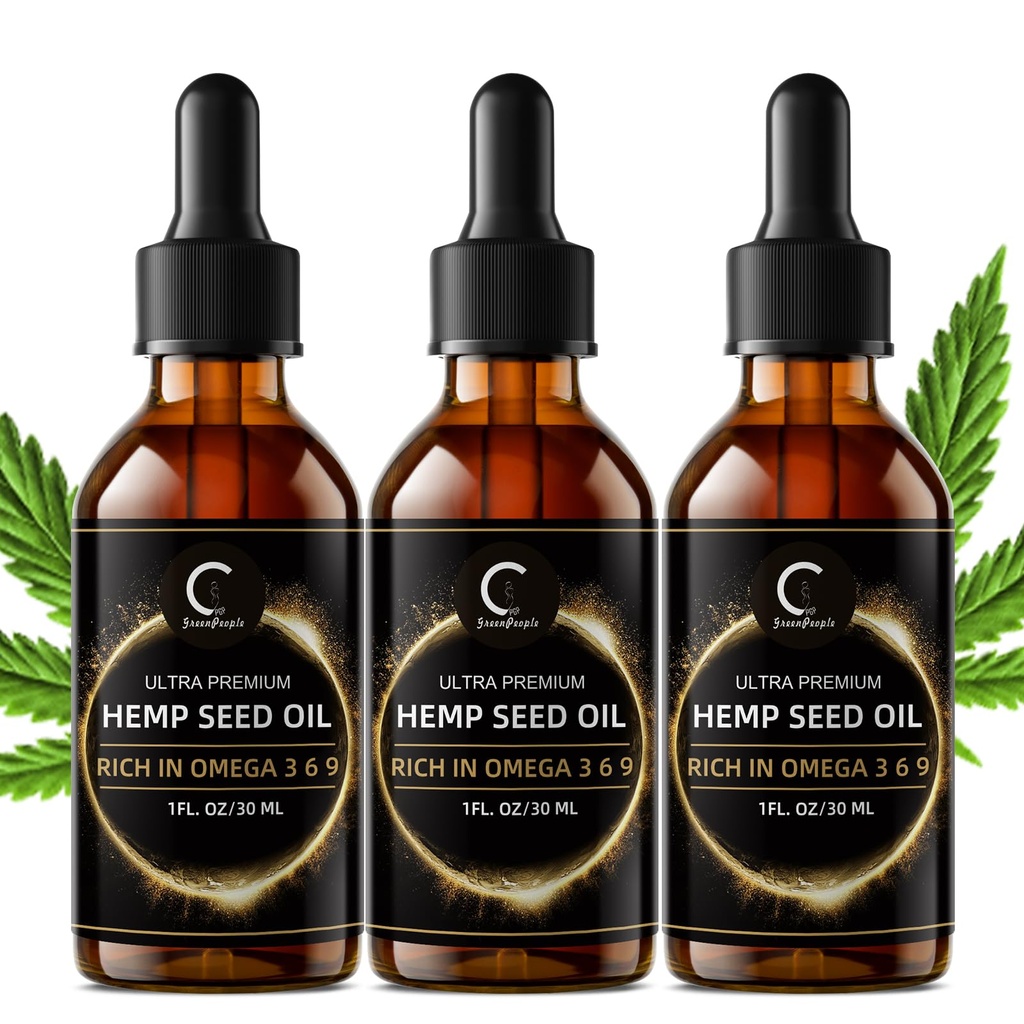 GPGP GreenPeople 3 Pack Extrait d'huile de chanvre naturel, support du système immunitaire, soutien focus et énergie, et soutien des activités nocturnes, extrait pur, riche en acides gras oméga 3&6&9