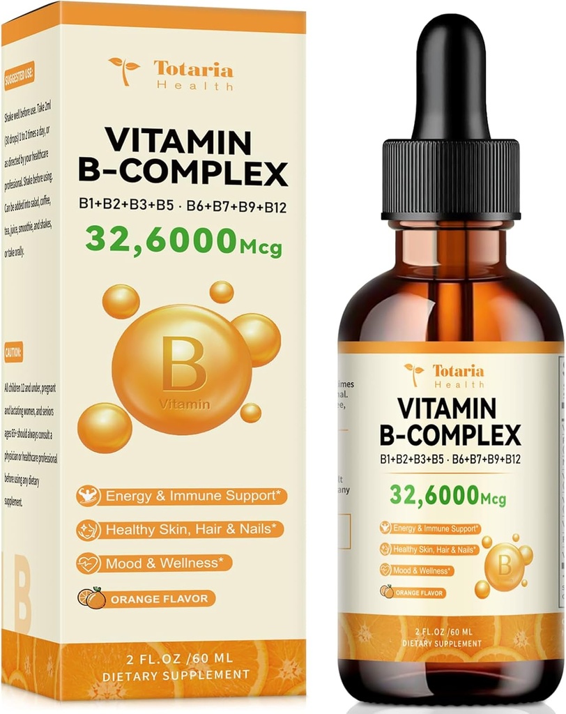 Vitamine B gouttes liquides complexes avec 8 vitamines essentielles B - Vitamine B1 Thiamine, B2 Riboflavine, B3 Niacine, B5 Acide pantothénique, B6 Pyridoxine, B7 Botine, B9 Folique, B12 méthylcobalamine