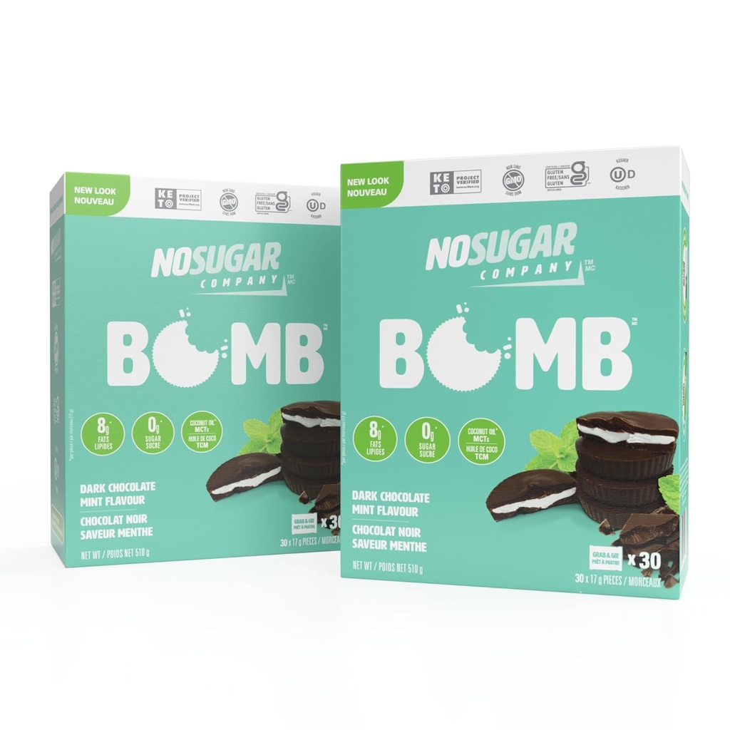 Pas de tasses de kéto sucre, menthe de chocolat, 60 tasses - Diabétique sans danger, faible teneur en glucides (1g), sans sucre (0g) Kéto gras collations de bombe avec 7g gras sain - sans gluten, tous naturels, non-OGM