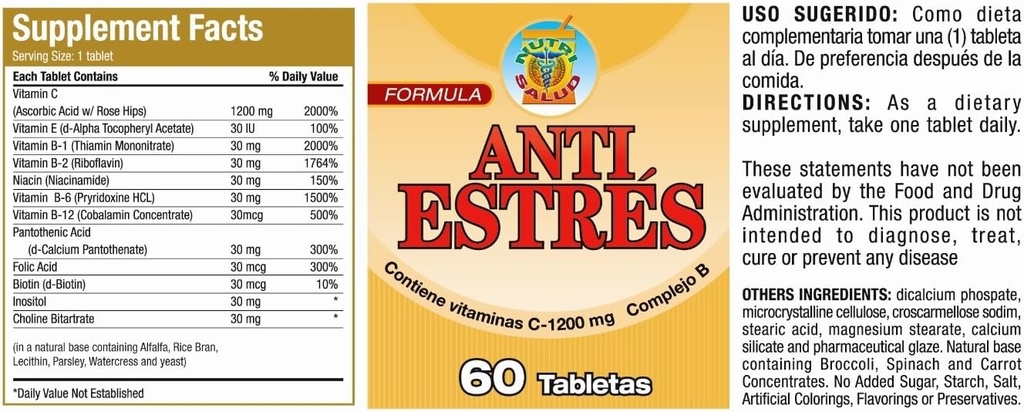 Nutrisalud Produits Anti Estres Formule Naturelle. Tratamiento Natural para Combattir el estres y la ansiedad, Set de 2 frascos para 4 Meses. Recupere la Calma y tranquillidad.