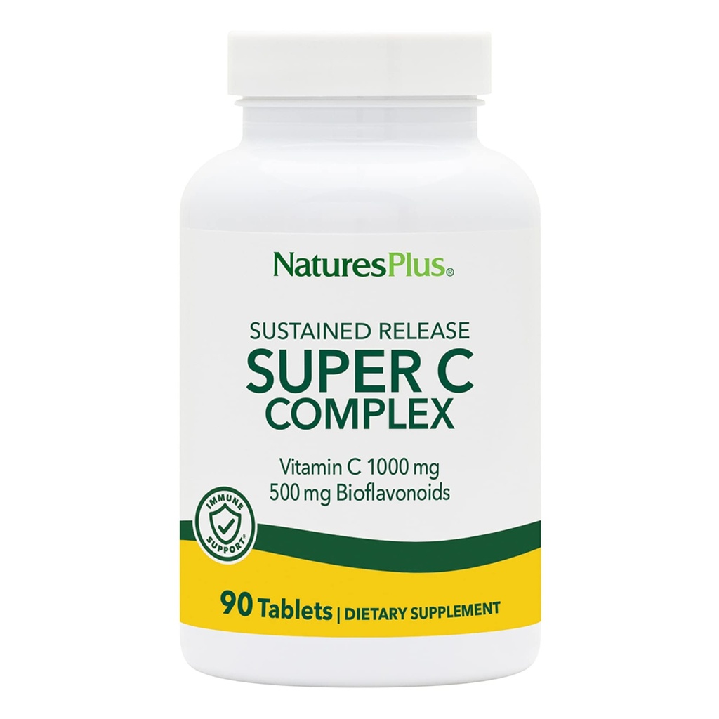 NaturesPlus Super C Complex, Sustained Release - 90 Tablets - 1000mg Vitamin C + 500mg Bioflavonoids - Vegetarian, Gluten Free - 90 Servings