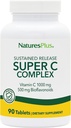 Complexe NaturesPlus Super C, libération prolongée - 1000 mg, 90 comprimés végétariens - Supplément de soutien immunitaire à haute puissance, antioxydant - Absorption améliorée - Sans gluten - 90 portions
