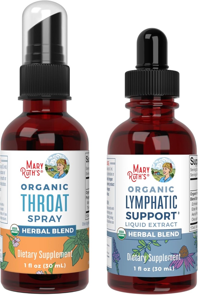 MaryRuth Organics Throat Spray (Unflavored) & Lymphatic Cleanse Drops | USDA Organic, Clean Label Project Verified® | Vitamins for Throat Relief, Immunity & Overall Health | Vegan, Gluten Free, Non-G