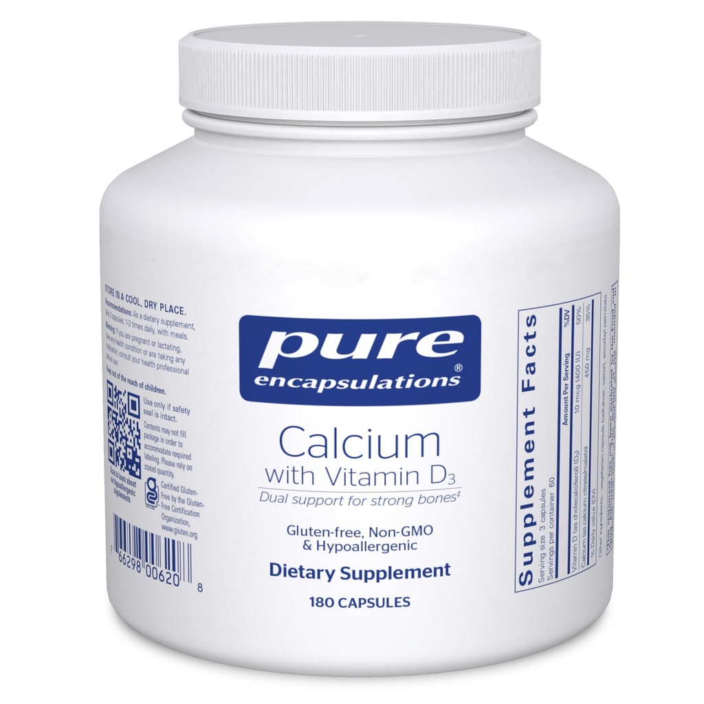 Encapsulations pures Calcium avec vitamine D3-- Supplément alimentaire pour soutenir la santé des os, des colonies et des maladies cardiovasculaires*