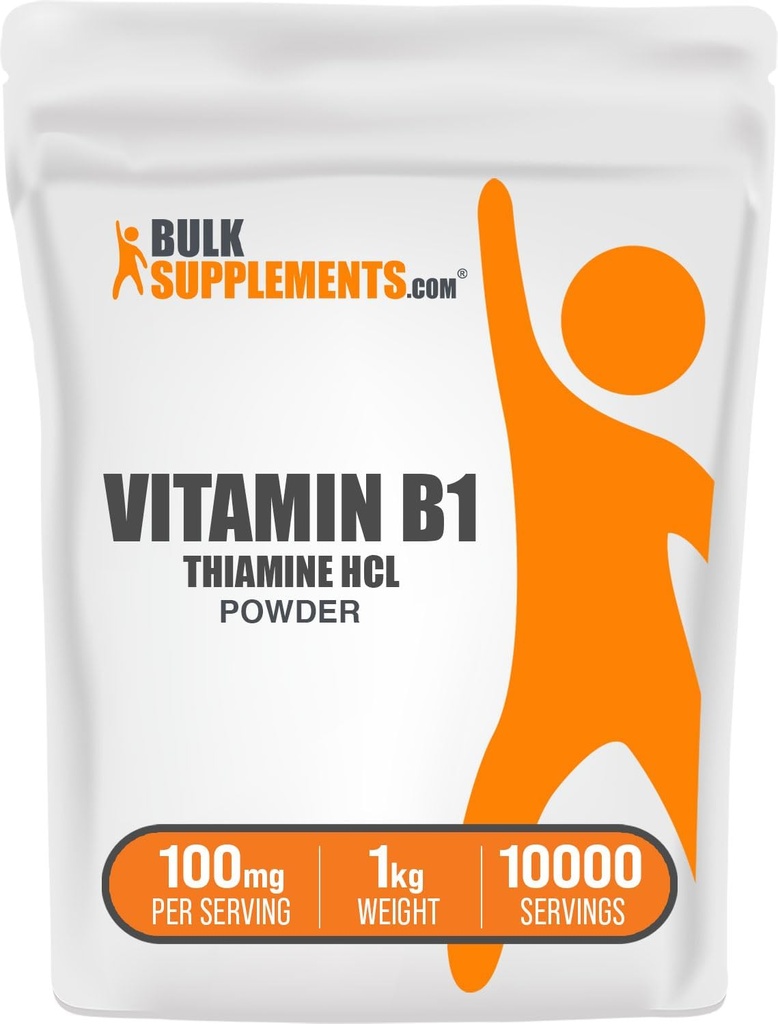 Compléments en vrac Poudre de chlorhydrate de thiamine - chlorhydrate de thiamine, vitamine B1, supplément de thiamine B1, thiamine 100mg - sans gluten, 100mg par portion, 1kg (2,2 lb) (paquet de 1)