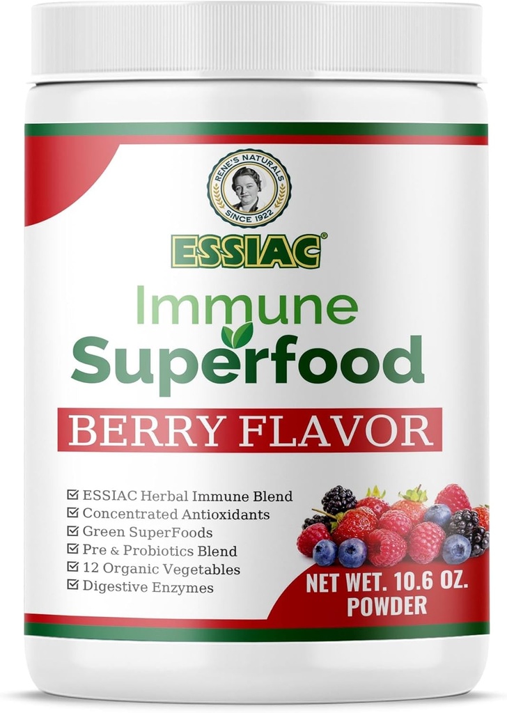 Essiac SuperFood pour Imune Support 10.6 oz. 12 Verts organiques, Antioxydants concentrés, Pré et Probiotiques.