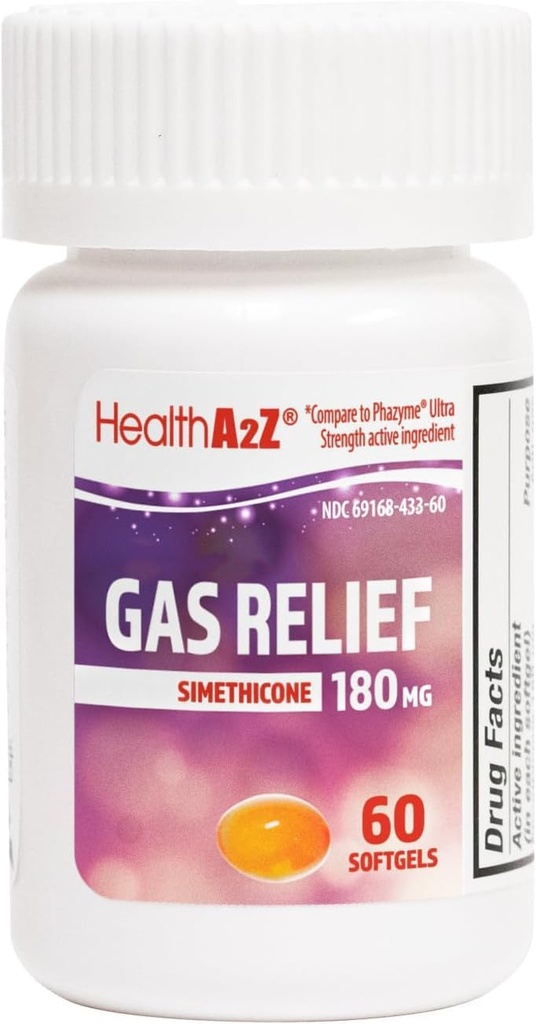 SantéA2Z® Siméthicone de dégazage 180mg=Soulagement de l'estomac et de l'essence=Anti flatulence=Soulage le gaz rapidement (60compte (paquet de 1))