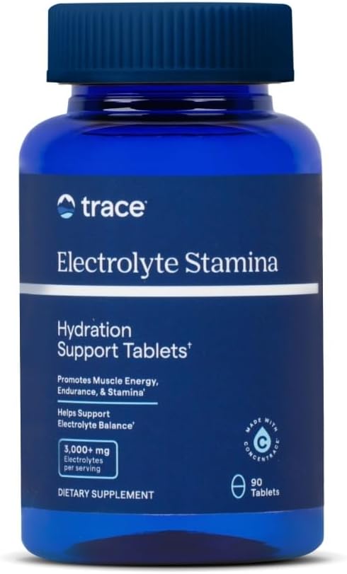Trace Minerals Electrolyte Stamina - Heart Health & Hydratation Support - Electrolyte Supplement Aids Muscle Cramp Relief & Endurance - Supplément minéral au magnésium - 90 comprimés (15 portions)