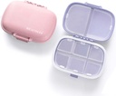 MEACOLIA 2 Pack 8 Compartiments Travel Pill Organizer Box Hydraure Proof Petite Pill Case for Pocket Purse Daily Pill Holder Container for Medicine Vitamine (Purple & Rose)