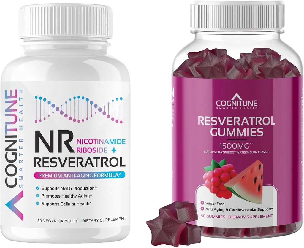 Supplément au vieillissement en santé - Complexe Ribsoside de la nicotinamide et Gommies de resvératrol - Formule anti-vieillissement 5-en-1 et Gommies de resvératrol