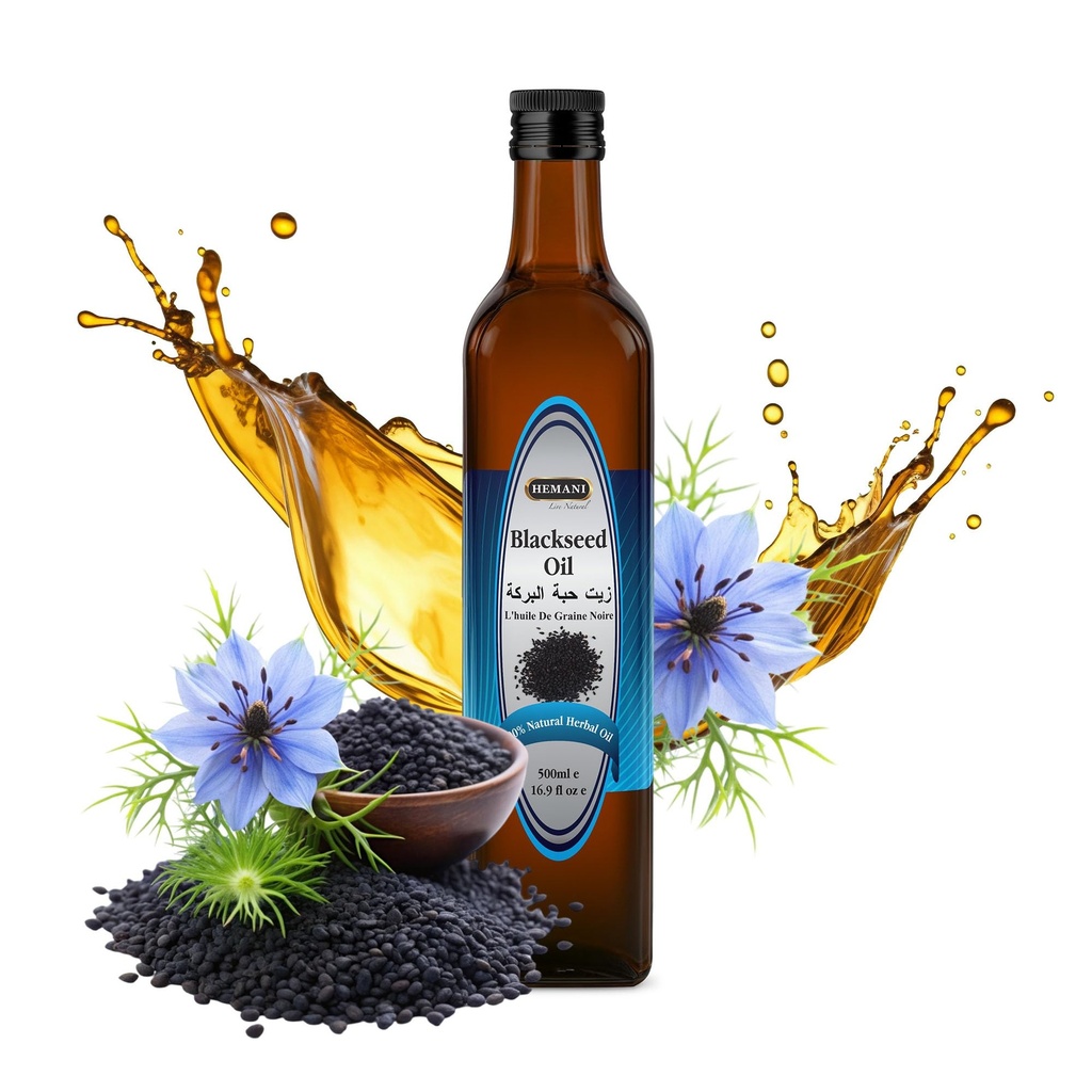 Huile de graines noires Hemani Cold Pressed 16.91 Oz I 500ML I 100% Natural I Solvent Free I AKA Nigella Sativa I Kalonji I Graines de cumin noir Huile