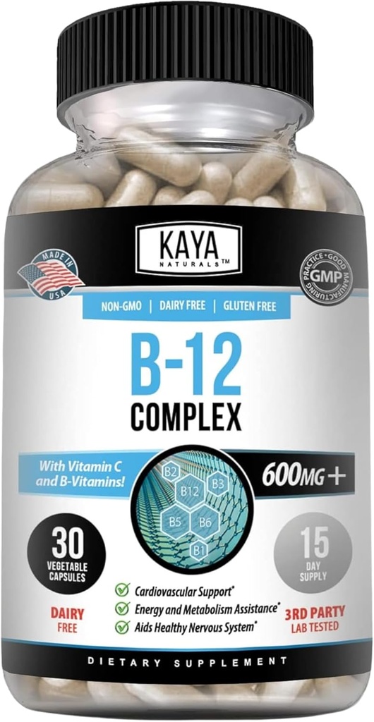 Kaya Naturals B-12 Complex: supplément de multivitamine pour les femmes et les hommes Booster d'énergie et de métabolisme.
