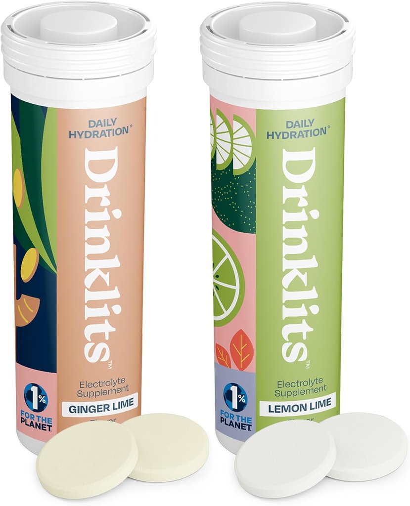 Drinklits Hydration Tablets - Electrolytes & Vitamins | Ginger-Lime and Lemon-Lime - 2 Pack (20 Servings)