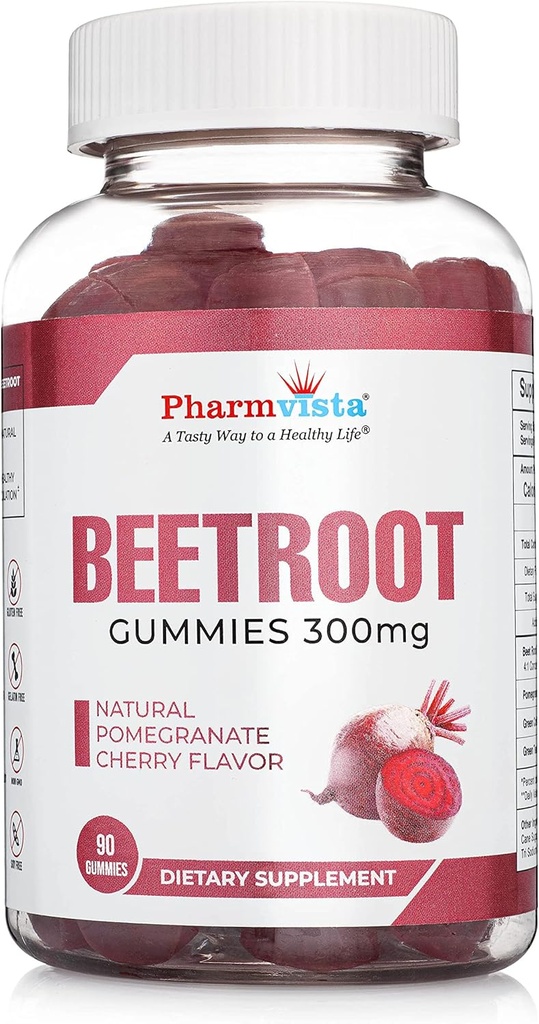 Gummies de betterave 300mg - pour un soutien de la circulation saine * -Fruits naturels mélangés saveur non-OGM légumes-betterave Chews- 90 Compte