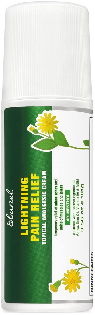 Ebanel Pain Relief Roll on pour l'arthrite, le pied, le dos, l'articulation, le cou, les souches et les entorses avec le menthol, Camphor, Arnica, Emu Oil, MSM, Boswellia, Cibled Muscle Relief Roll on