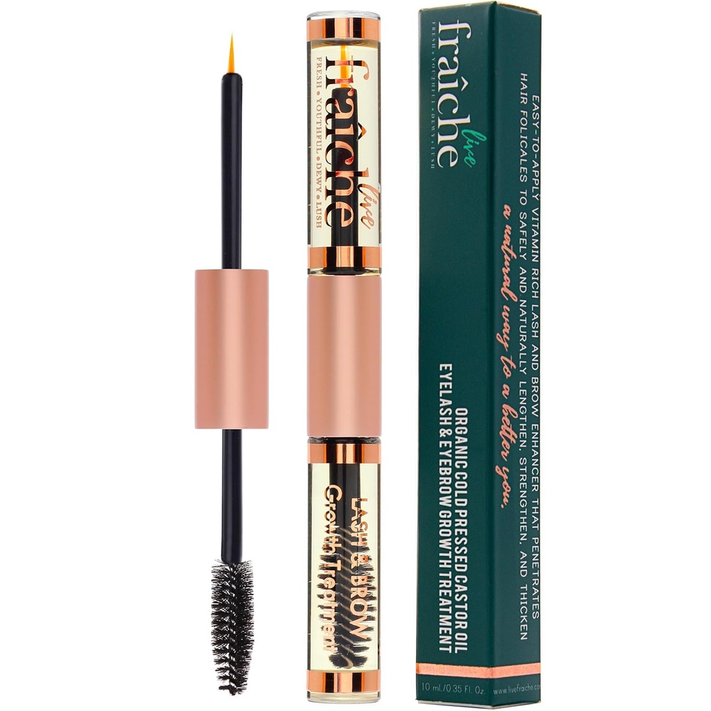 Sérum à huile de ricin biologique USDA - Sérum de croissance à l'huile de ricin naturel pressé à froid avec tube de mascara - Traitement et revitalisant pour cils - Pour cils épais et pleins