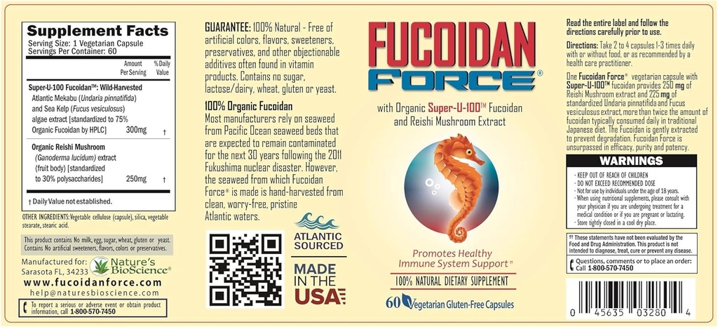 FUCOIDAN FORCE® 6 Bouteilles Pack (4+2) Supplément FUCOIDAN #1 dans le monde, fabriqué aux États-Unis - Formulé pour une puissance maximale et des avantages