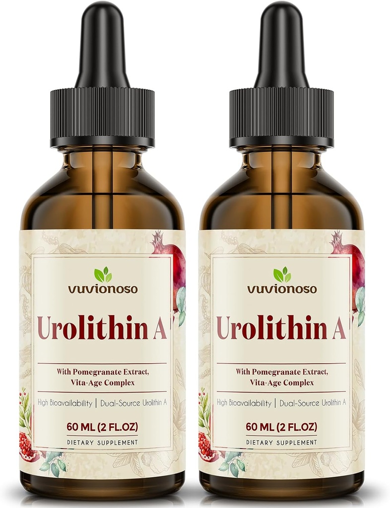 Urolithin A 2000mg Liquid Drops with Pomegranate Extract, Vita-Age Complex, High Bioavailability (2 Pack)