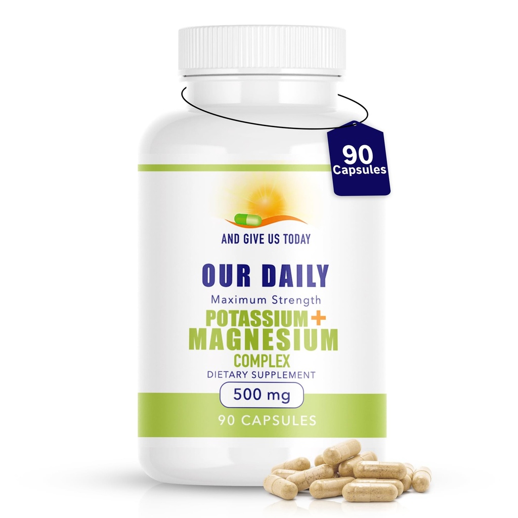 Notre supplément quotidien de magnésium de potassium 500mg - supplément puissant de magnésium de magnésium avec 5 formes de magnésium pour la récupération musculaire, les crampes de jambe, sans gluten sans OGM - 90 capsules