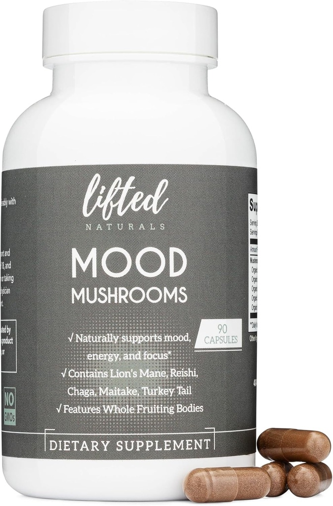 Champignons d'humeur - Supplément de Champignon Lifté - Lion's Mane, Reishi, Chaga, Turquie Tail, Maitake - Énergie, Focus, Stress Relief