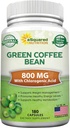aSquared Nutrition Natural Green Coffee Bean Formula-180 Capsules-Max Strength GCA Antioxydant Cleanse for Pure Weight Loss, 800mg par Pill-Chlorogenic Acid-1600mg Supplément quotidien, brûleur de graisse sain