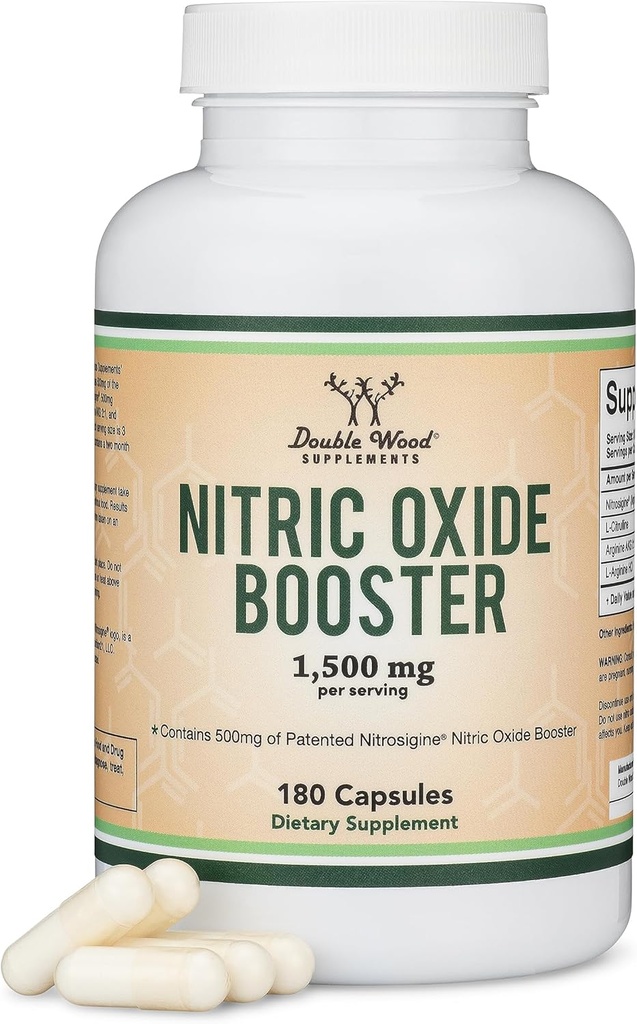 Supplément à oxyde nitrique (Stim Free Pre Workout) - Booster à oxyde nitrique avec Nitrosigine, L Arginine et L Citrulline (Étudié cliniquement pour stimuler le flux d'oxyde nitrique no2) 180 Capsules par Double Wood