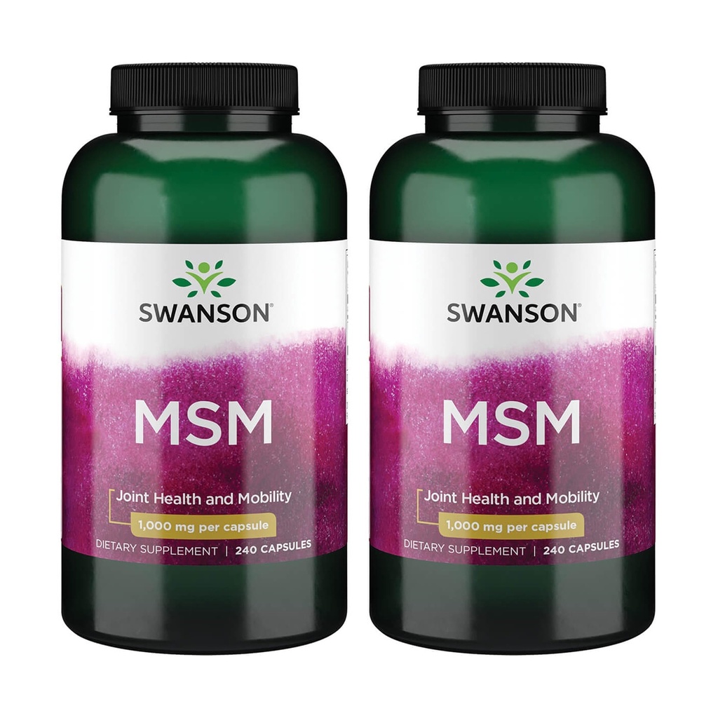 Swanson MSM - Minéraux essentiels favorisant la mobilité et le soutien sanitaire conjoint - Aide à maintenir la santé des tissus conjonctifs incluant le cartilage, le collagène et les cheveux - (240 capsules, 1000mg chacune) 2 Pack