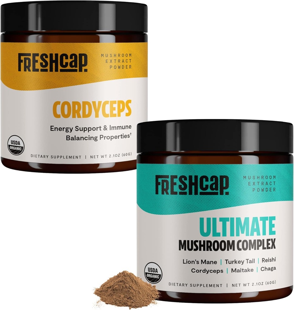 FreshCap Mushrooms Energy Bundle (poudre de cordyceps et poudre complexe de champignons ultime)