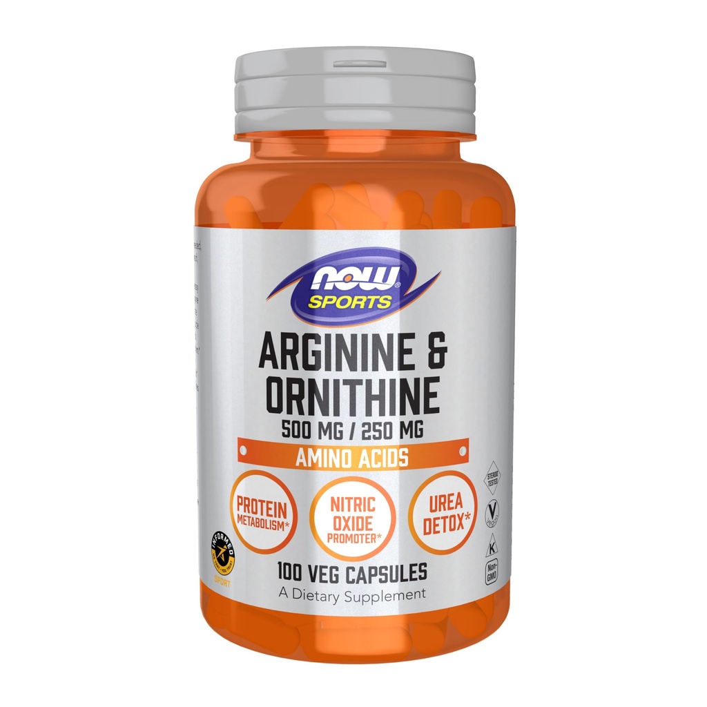 MAINTENANT Sports Nutrition, Arginine et Ornithine 500/250 mg, acides aminés, 100 gélules