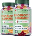 Gummies probiotiques vegan, probiotiques pour les femmes et les hommes, probiotiques sans sucre et sans gluten, soutien digestif et immunitaire, 5 milliards CFU, aide à la constipation, Bloating & Fuite Gut - 60ct (2 Pack)