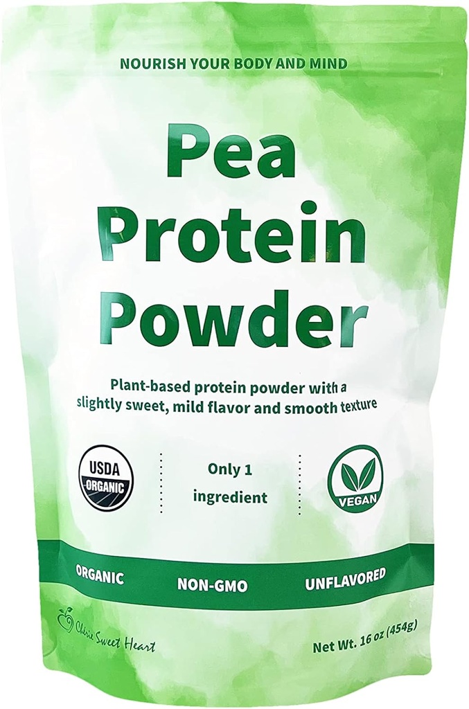 Cherie Sweet Heart Poudre de protéines de pois biologique 1 lb, 100% non-OGM, sans produits laitiers, sans céto-friendly, sans gluten, sans soja, à base végétale