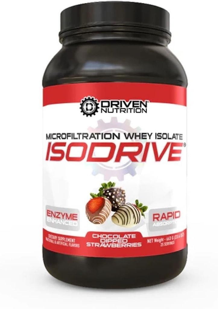 Nutrition entraînée ISODRIVE Isolate de lactosérum de qualité supérieure (2 livres, fraises trempées au chocolat)