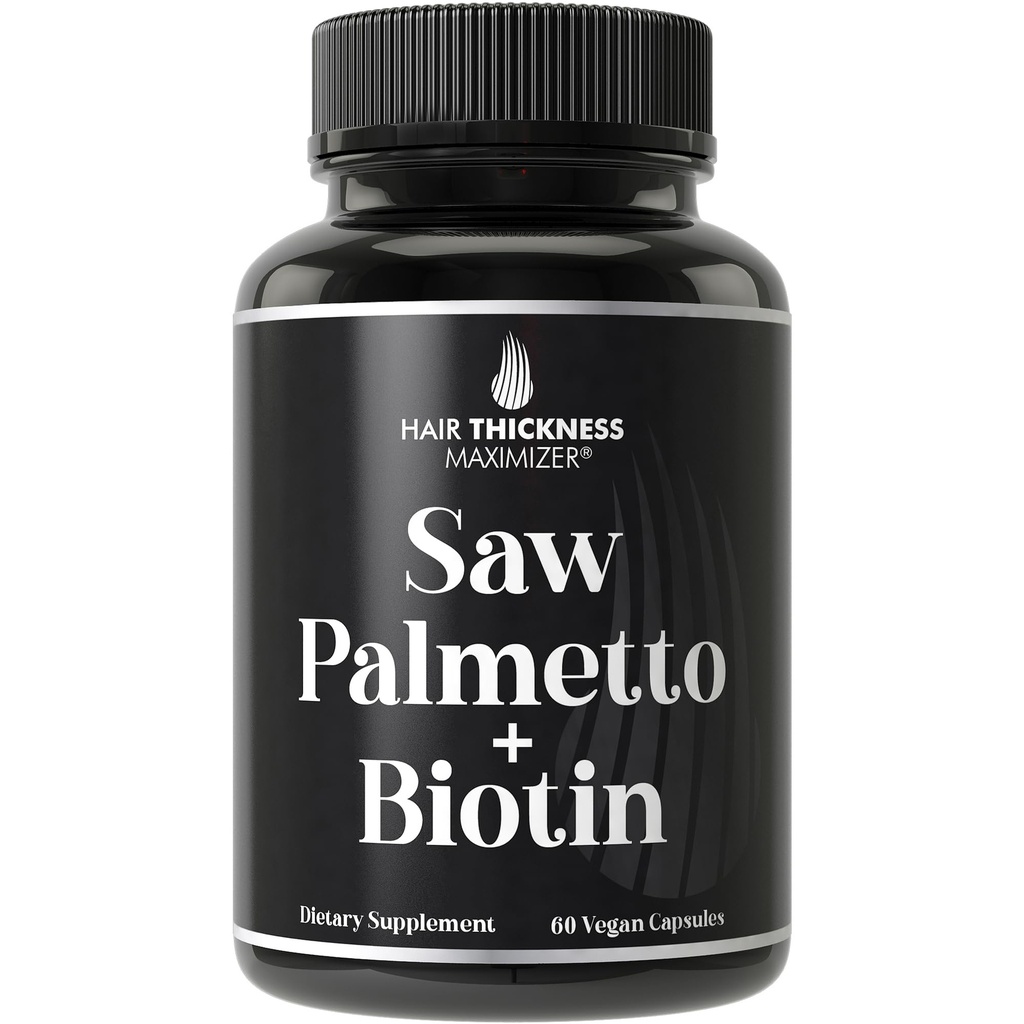 Saw Palmetto + Biotin Advanced 2-en-1 Combo pour la croissance des cheveux. Capsules végétaliennes supplément avec extrait de palmet de scie naturelle + 10000mcg Biotin. Perte de cheveux et pilules de repousse pour les hommes et les femmes. Bloceur DHT