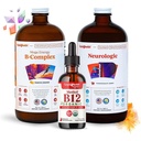 LIQUIDHEALTH Adult Focus & Energy Liquid Vitamin Bundle with Mega Energy B-Complex, USDA Organic Methyl B12 Drops, Neurologic Nootropic Focus Supplement - Boost Energy, Mood - USA Made, Vegan, Non-GMO