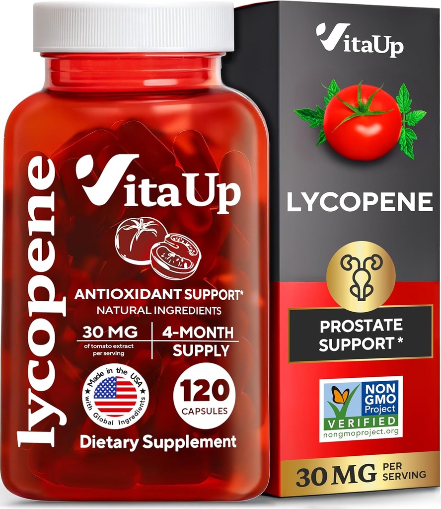 Suppléments Lycopène pour les hommes - Suppléments Prostate pour les hommes avec extrait de tomate naturel - Supplément Lycopène non-OGM pour la prostate, la peau et le support antioxydant - 120 Compte