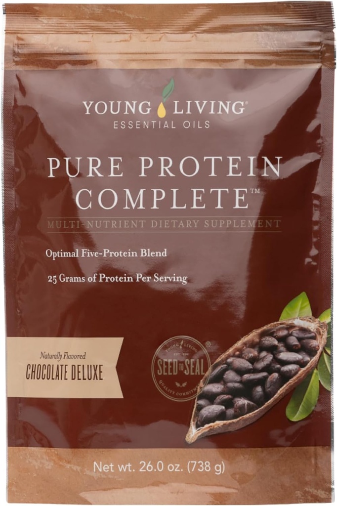 Young Living Pure Protein Complete Chocolat Deluxe, 26,0 oz- Soutien pour la récupération musculaire maigre et post-entraînement avec des huiles essentielles et probiotiques pour la condition physique