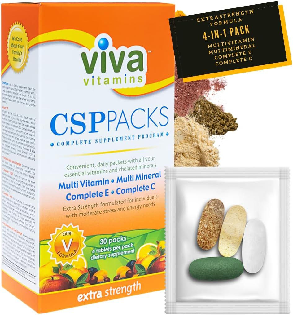 CSP Packs Extra Strength - Multivitamines et suppléments minéraux Complete E & C, Immunity Vitamin Supplements pour les hommes et les femmes, Complete Wellness Formula for Immuni Support, 30 Packs